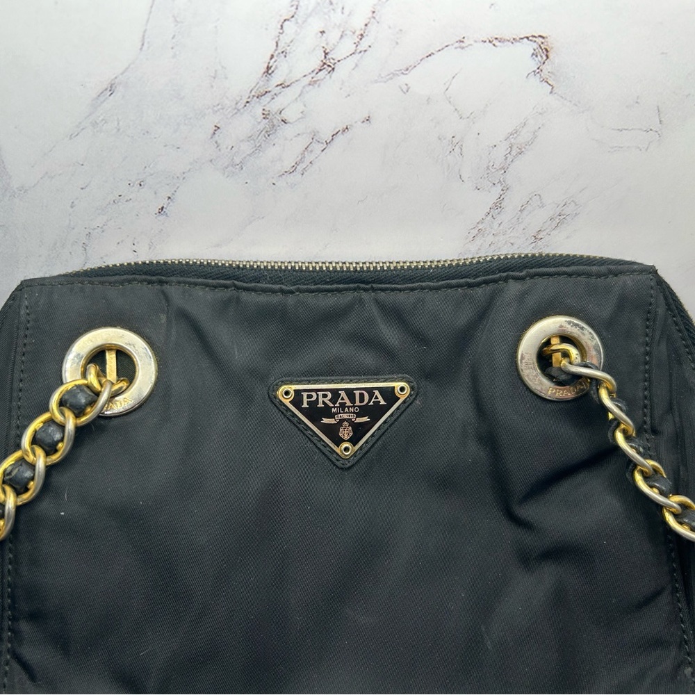 Prada Black Nylon Shoulder Bag with Gold Chain - Picture 4 of 10